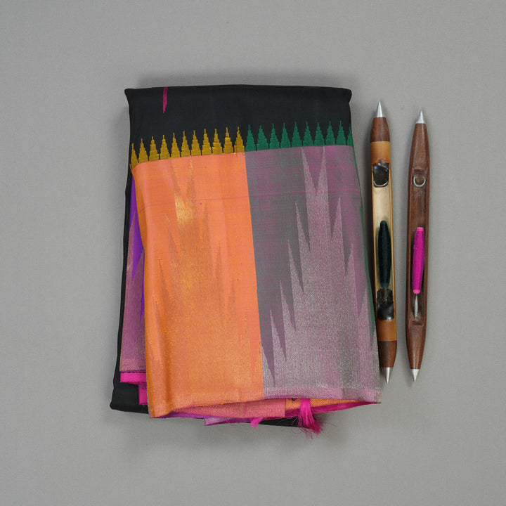 Hayagrivas Handloom Pure Kanjivaram Silk Saree in Regal Black KBE922H1-1