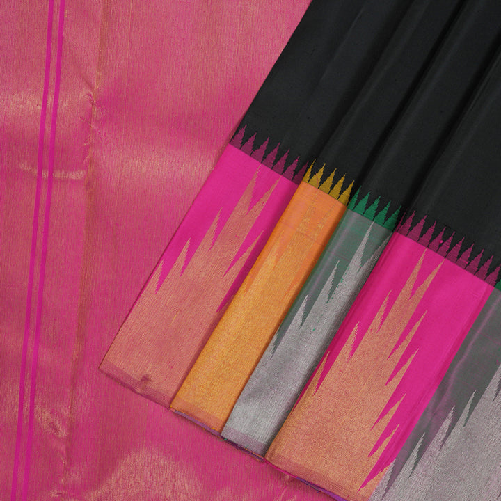 Hayagrivas Handloom Pure Kanjivaram Silk Saree in Regal Black KBE922H1-1