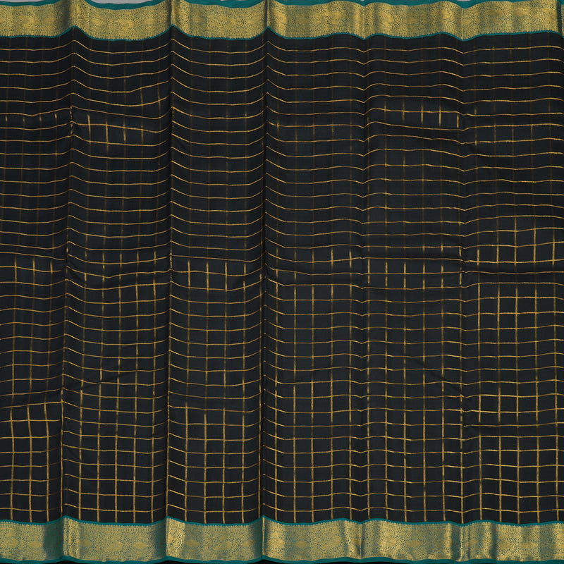 Hayagrivas Handloom Black Kanjivaram Silk Saree with Peacock Green Border KBE925H6-1