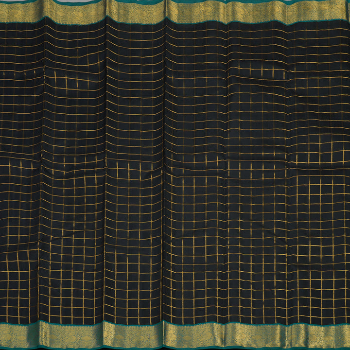 Hayagrivas Handloom Black Kanjivaram Silk Saree with Peacock Green Border KBE925H6-1