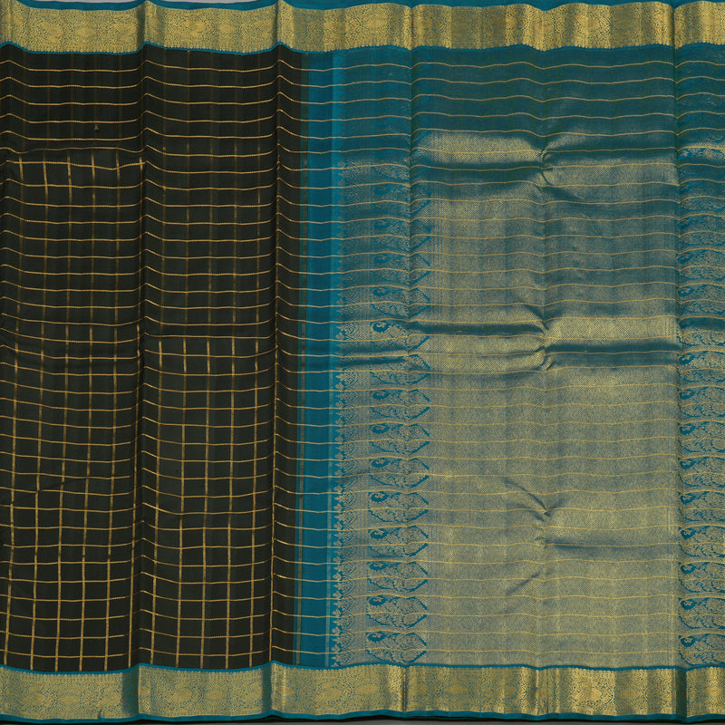 Hayagrivas Handloom Black Kanjivaram Silk Saree with Peacock Green Border KBE925H6-1