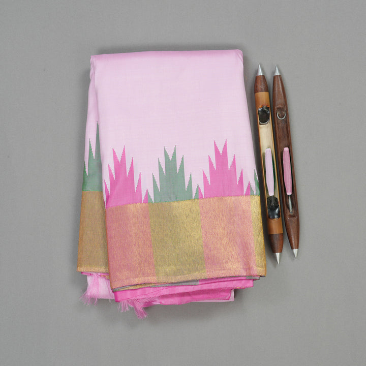 Hayagrivas Handloom Baby Pink Kanjivaram Silk Saree with Gold Border KBE926H11-1