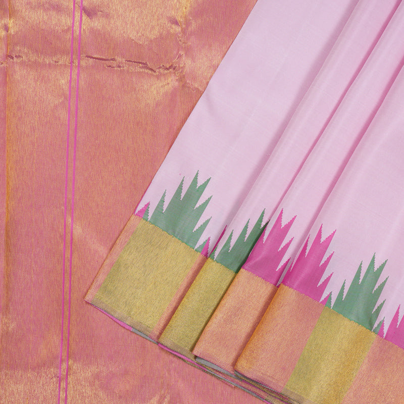 Hayagrivas Handloom Baby Pink Kanjivaram Silk Saree with Gold Border KBE926H11-1