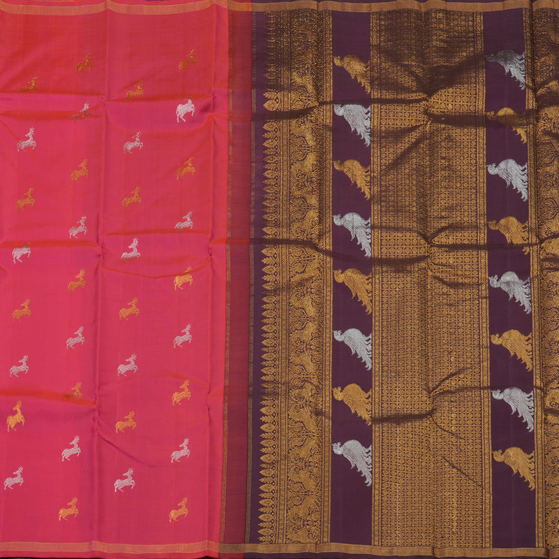 Hayagrivas Handloom Dual Tone (Orange & Pink) Kanjivaram Silk Saree KBE926H7-1