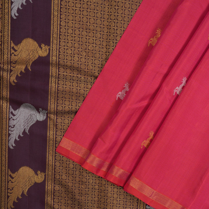 Hayagrivas Handloom Dual Tone (Orange & Pink) Kanjivaram Silk Saree KBE926H7-1