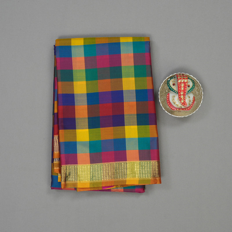 Hayagrivas Handloom Multicolour Checks Kanjivaram Silk Saree KBE92D2-13