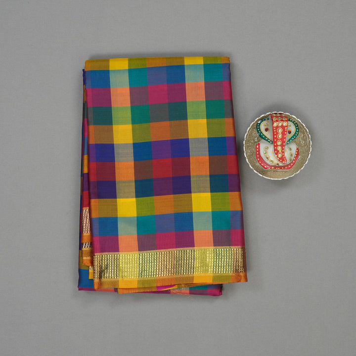 Hayagrivas Handloom Multicolour Checks Kanjivaram Silk Saree KBE92D2-13