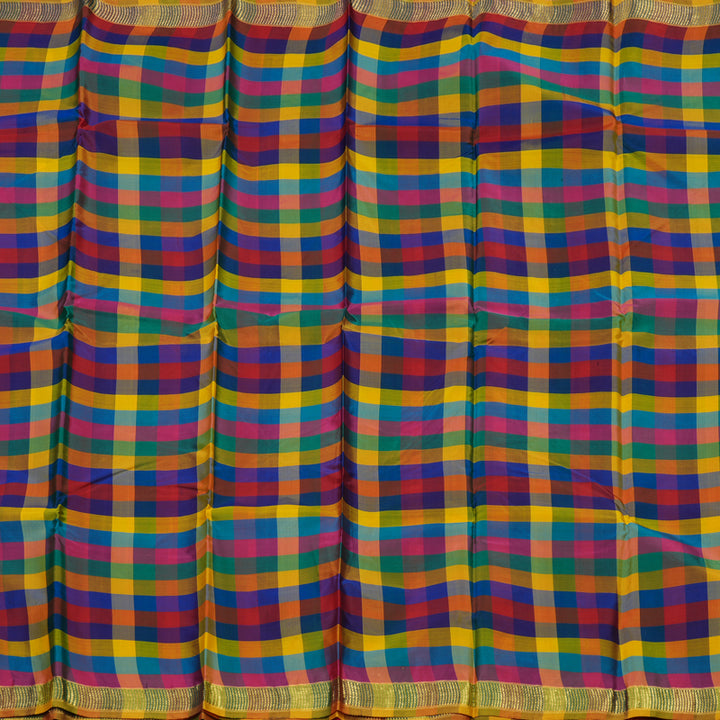 Hayagrivas Handloom Multicolour Checks Kanjivaram Silk Saree KBE92D2-13