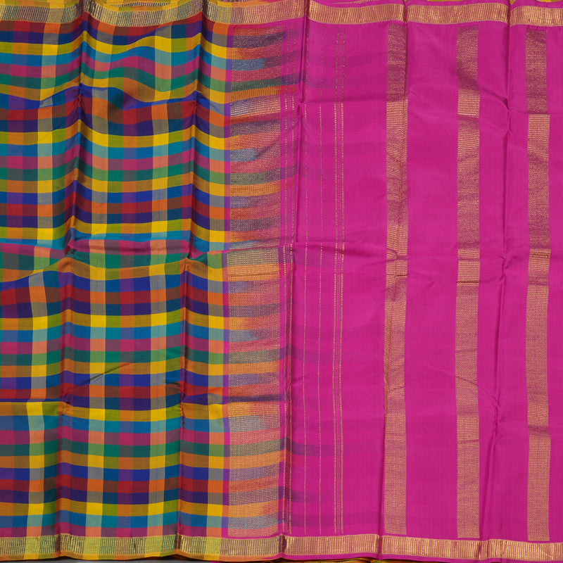 Hayagrivas Handloom Multicolour Checks Kanjivaram Silk Saree KBE92D2-13