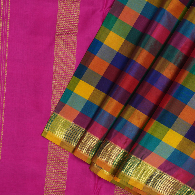 Hayagrivas Handloom Multicolour Checks Kanjivaram Silk Saree KBE92D2-13