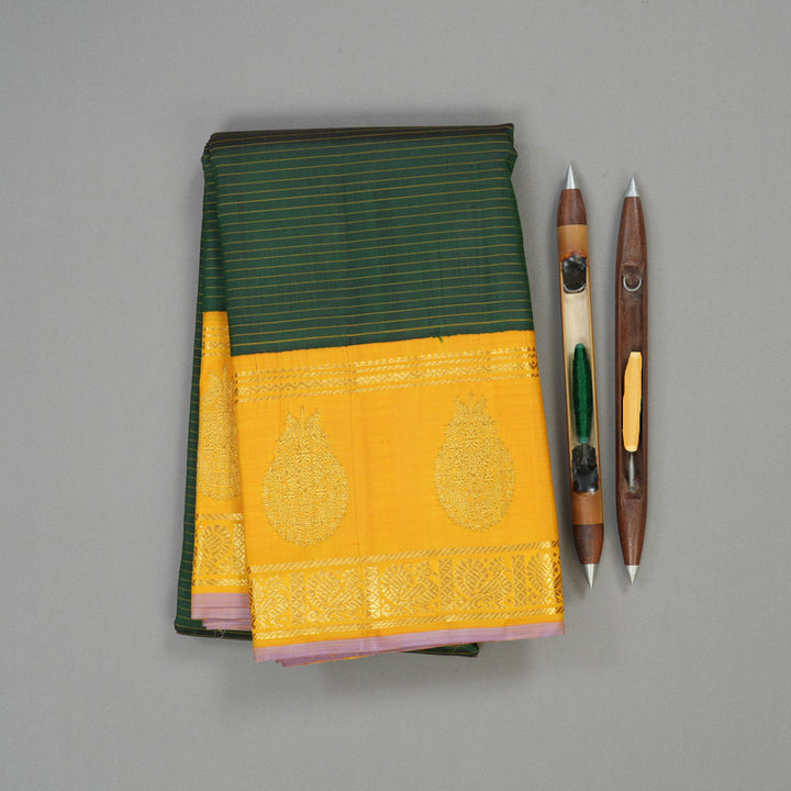 Hayagrivas Handloom Pure Kanjivaram Silk Saree in Enchanting Bottle Green KBE932H5-1