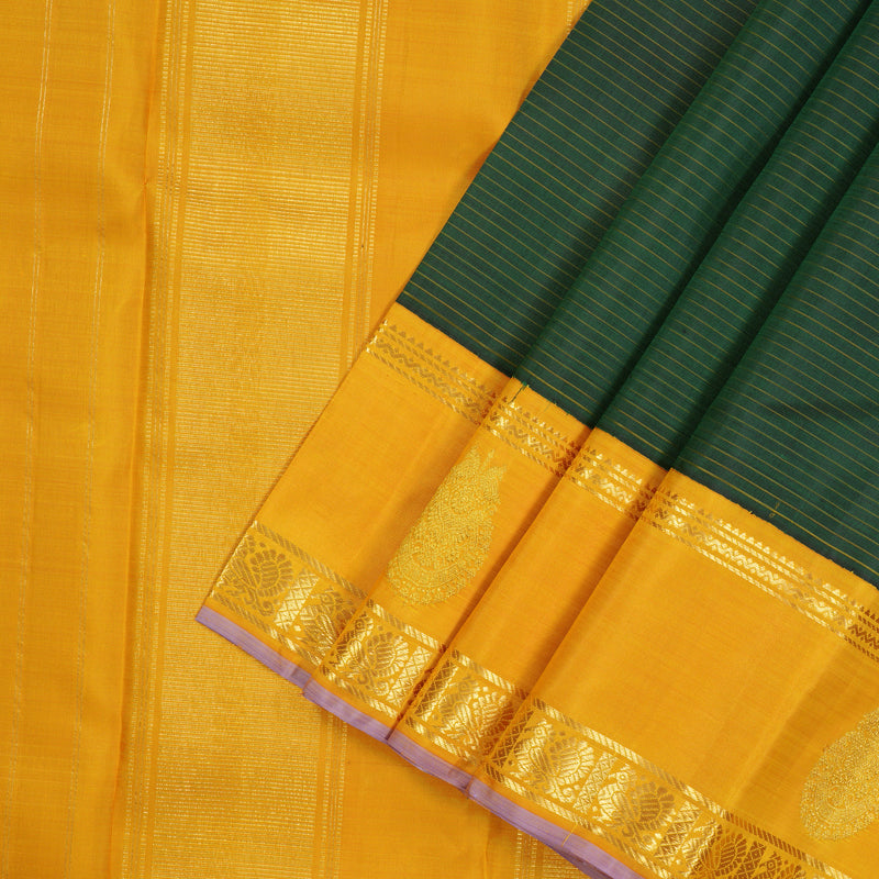 Hayagrivas Handloom Pure Kanjivaram Silk Saree in Enchanting Bottle Green KBE932H5-1