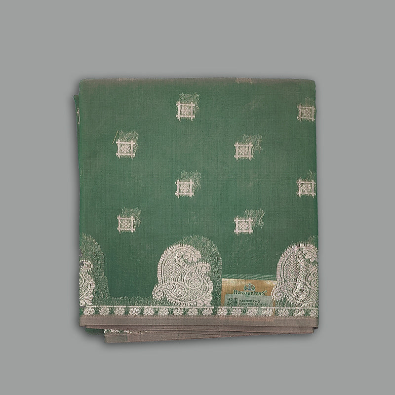 Hayagrivas Green Fancy Kora Cotton Saree KBE93D7-3