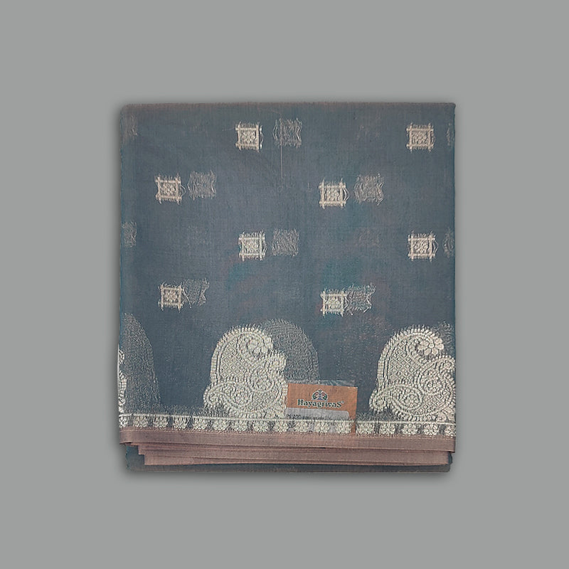 Hayagrivas Bluish-Grey Fancy Kora Cotton Saree KBE93D7-7