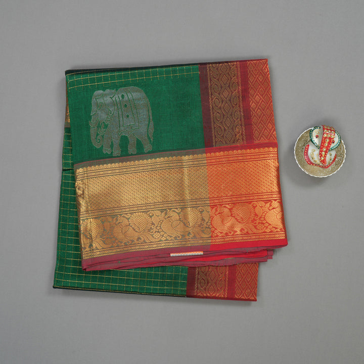 Hayagrivas Pure Silk Cotton Saree in Rich Bottle green with Red KBE942H4-6