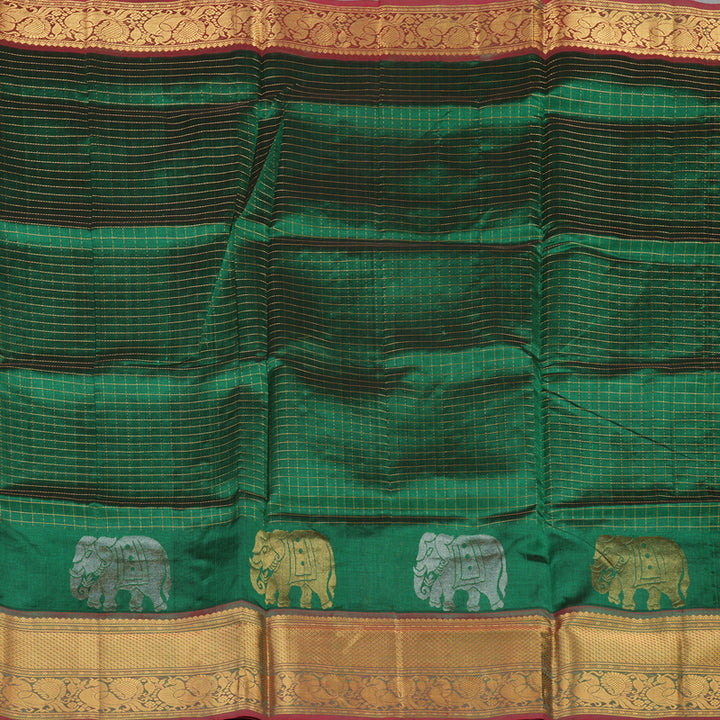 Hayagrivas Pure Silk Cotton Saree in Rich Bottle green with Red KBE942H4-6