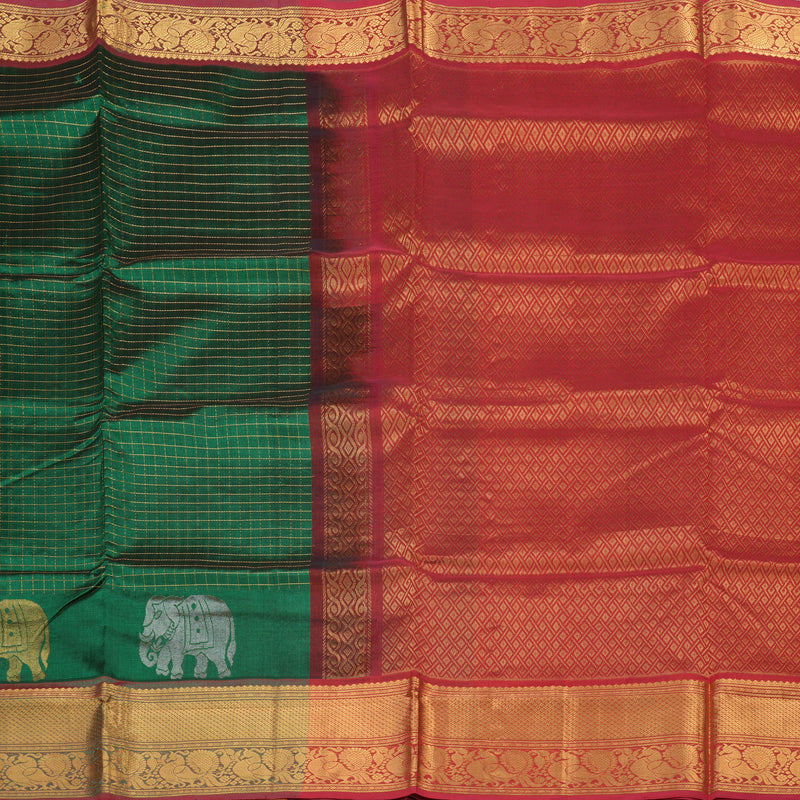 Hayagrivas Pure Silk Cotton Saree in Rich Bottle green with Red KBE942H4-6