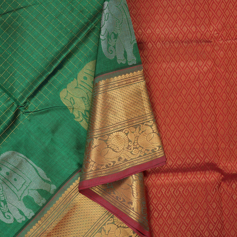 Hayagrivas Pure Silk Cotton Saree in Rich Bottle green with Red KBE942H4-6