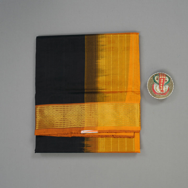 Hayagrivas Handloom Deep Brown Pure Silk Cotton Saree with Mango Yellow Border KBE942H6-5