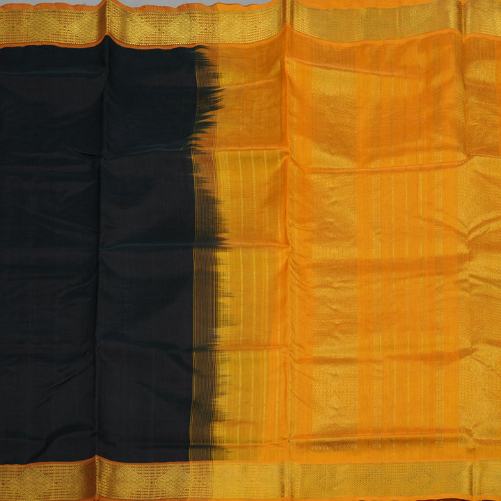 Hayagrivas Handloom Deep Brown Pure Silk Cotton Saree with Mango Yellow Border KBE942H6-5