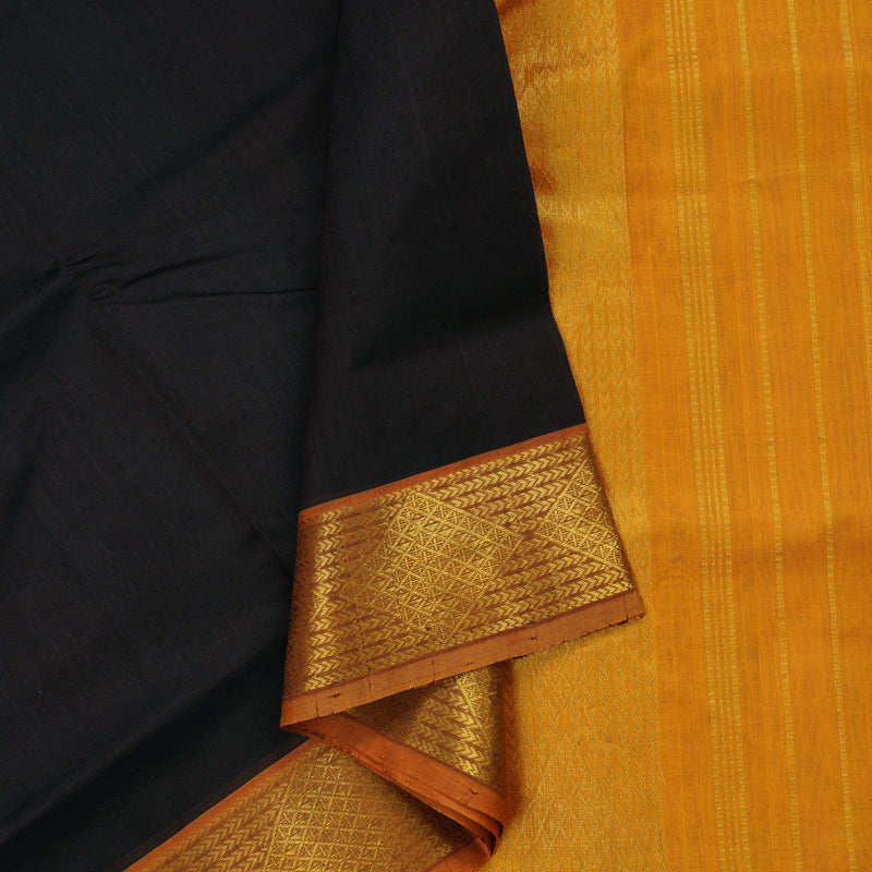 Hayagrivas Handloom Deep Brown Pure Silk Cotton Saree with Mango Yellow Border KBE942H6-5