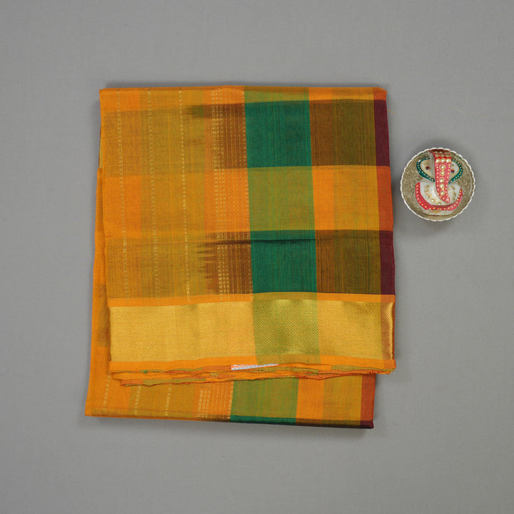 Hayagrivas Multicolour Pure Silk Cotton Saree with Tumeric Yellow Border KBE942H8-10