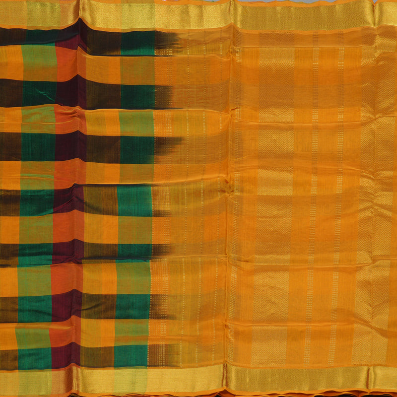 Hayagrivas Multicolour Pure Silk Cotton Saree with Tumeric Yellow Border KBE942H8-10