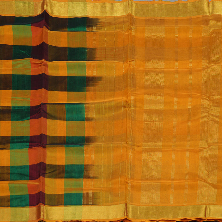 Hayagrivas Multicolour Pure Silk Cotton Saree with Tumeric Yellow Border KBE942H8-10