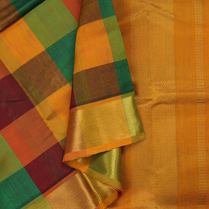 Hayagrivas Multicolour Pure Silk Cotton Saree with Tumeric Yellow Border KBE942H8-10