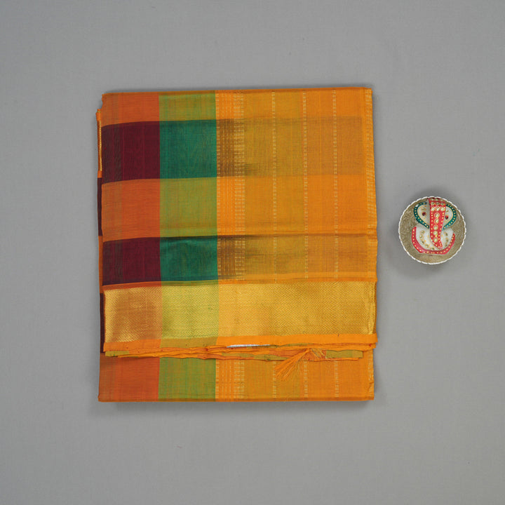 Hayagrivas Handloom Multicolour Pure Silk Cotton Saree with Tumeric Yellow Border KBE942H8-7