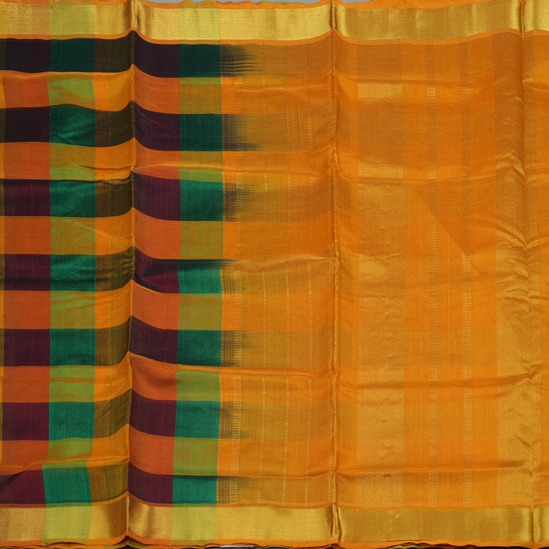 Hayagrivas Handloom Multicolour Pure Silk Cotton Saree with Tumeric Yellow Border KBE942H8-7