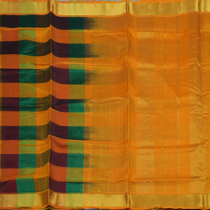 Hayagrivas Handloom Multicolour Pure Silk Cotton Saree with Tumeric Yellow Border KBE942H8-7