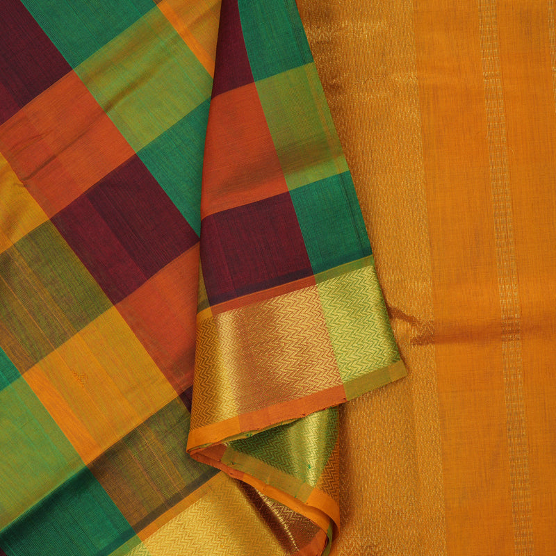 Hayagrivas Handloom Multicolour Pure Silk Cotton Saree with Tumeric Yellow Border KBE942H8-7