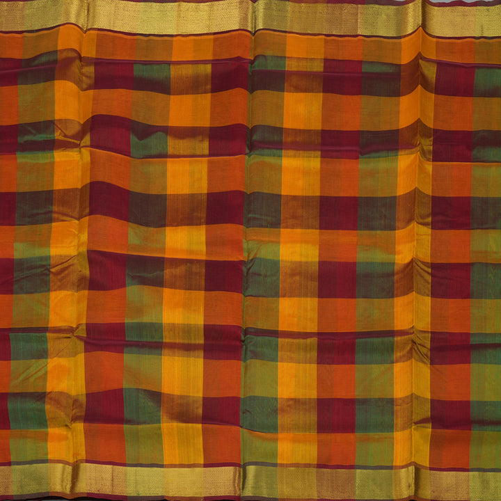 Hayagrivas Handloom Multicolour Checks Pure Silk Cotton Saree with Maroon Border KBE942H8-9