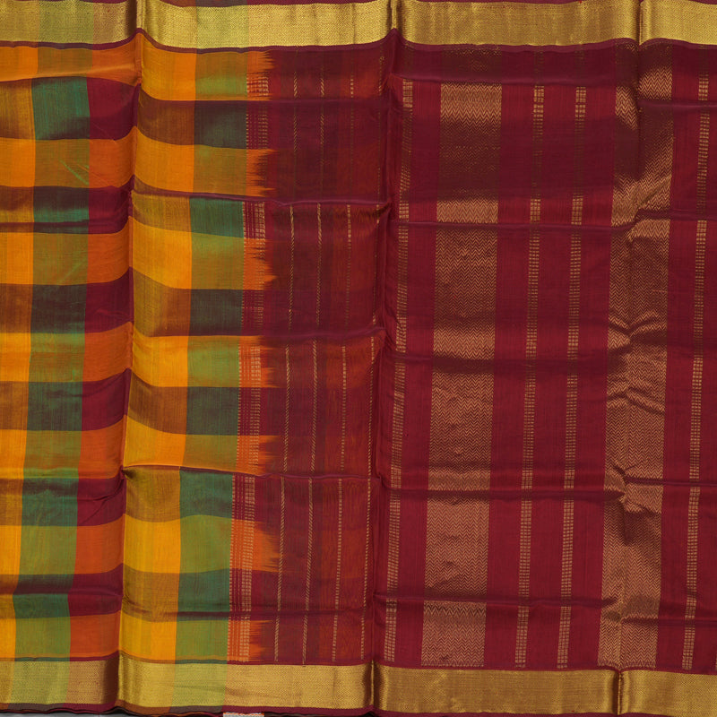 Hayagrivas Handloom Multicolour Checks Pure Silk Cotton Saree with Maroon Border KBE942H8-9