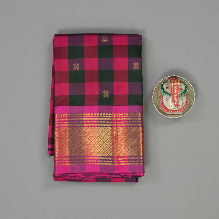 Hayagrivas Multicolour Checks Pure One-sided Border Kanjivaram Silk saree KBE944H1-8