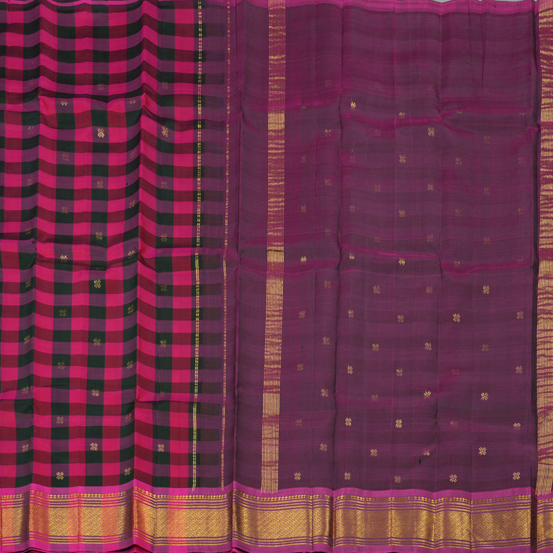 Hayagrivas Multicolour Checks Pure One-sided Border Kanjivaram Silk saree KBE944H1-8
