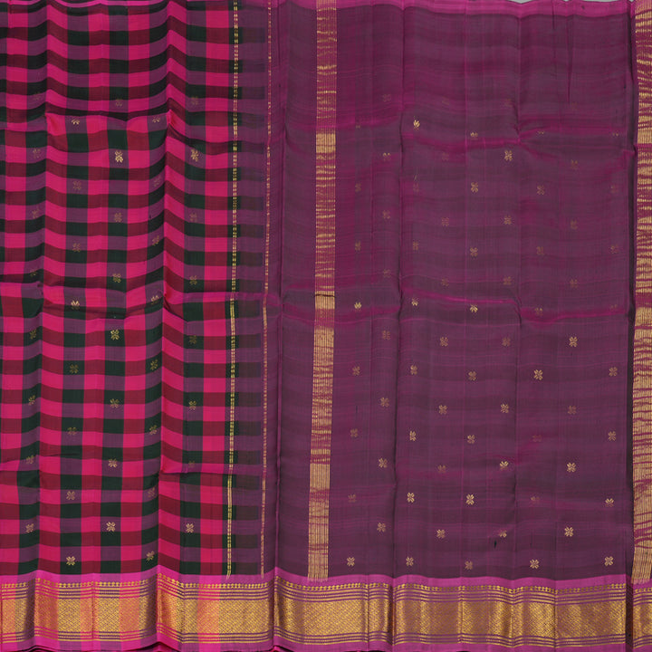 Hayagrivas Multicolour Checks Pure One-sided Border Kanjivaram Silk saree KBE944H1-8