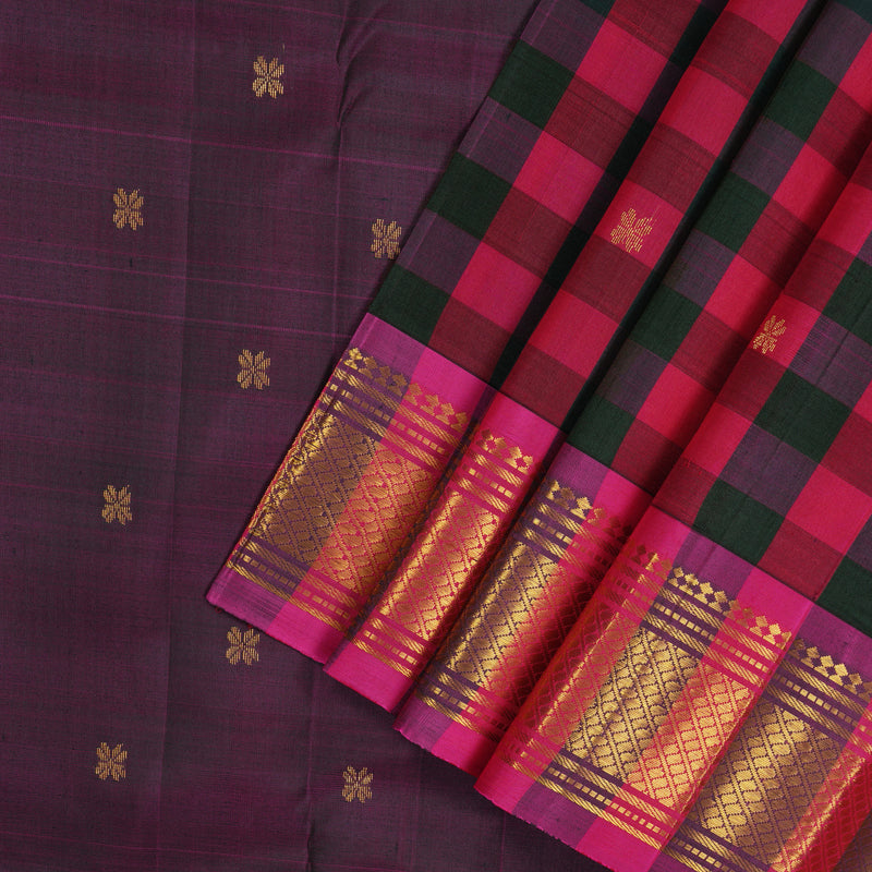 Hayagrivas Multicolour Checks Pure One-sided Border Kanjivaram Silk saree KBE944H1-8