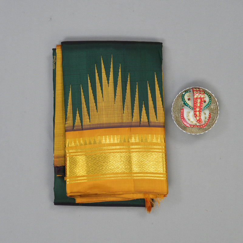 Hayagrivas Bottle Green Pure One-sided border Kanjivaram Silk Saree KBE944H3-12