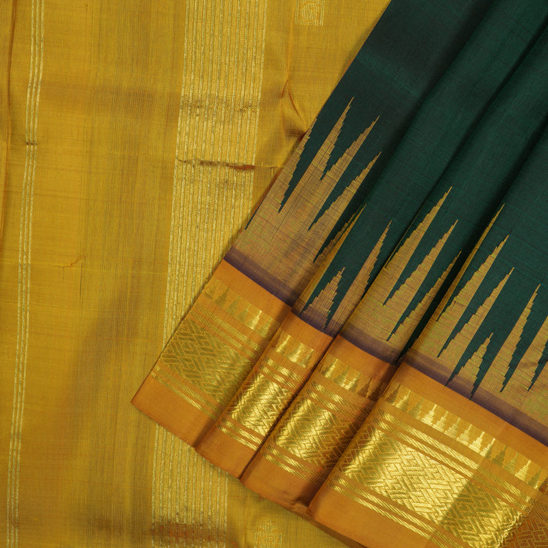 Hayagrivas Bottle Green Pure One-sided border Kanjivaram Silk Saree KBE944H3-12