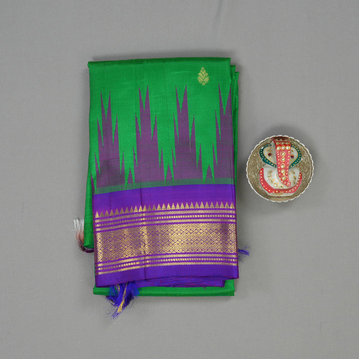 Hayagrivas Parrot Green Pure One-sided Border Kanjivaram Silk saree KBE944H3-24