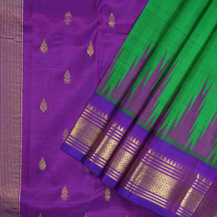 Hayagrivas Parrot Green Pure One-sided Border Kanjivaram Silk saree KBE944H3-24