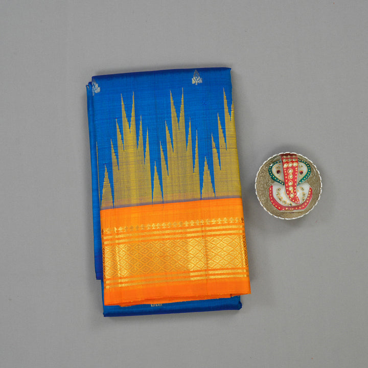 Hayagrivas Handloom MS Blue Kanjivaram Silk Saree with Orange Border KBE944H3-7