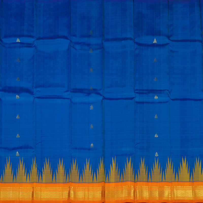 Hayagrivas Handloom MS Blue Kanjivaram Silk Saree with Orange Border KBE944H3-7