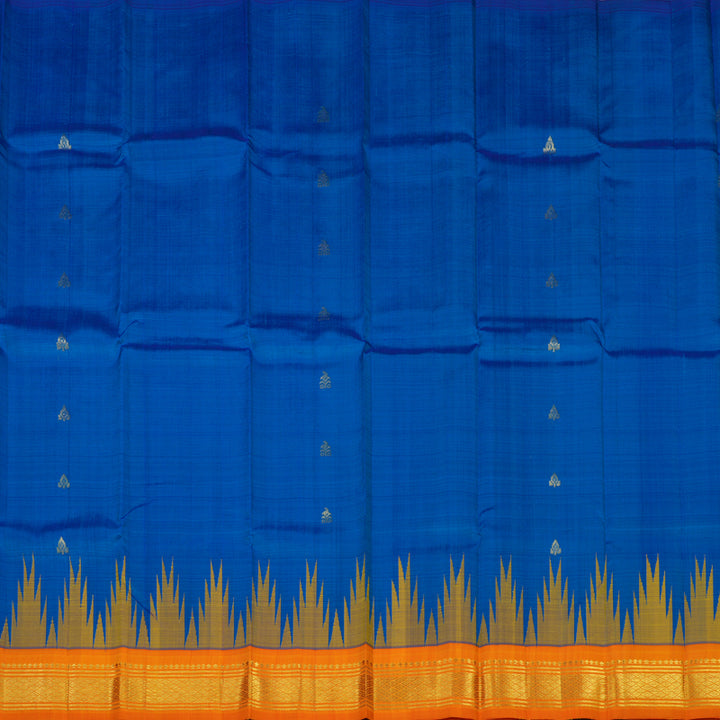 Hayagrivas Handloom MS Blue Kanjivaram Silk Saree with Orange Border KBE944H3-7