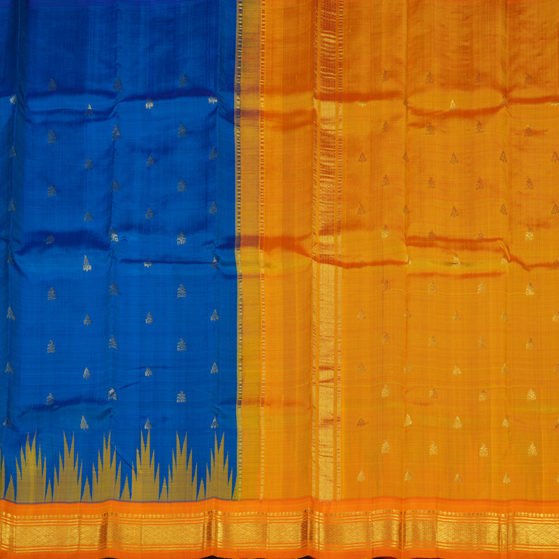 Hayagrivas Handloom MS Blue Kanjivaram Silk Saree with Orange Border KBE944H3-7