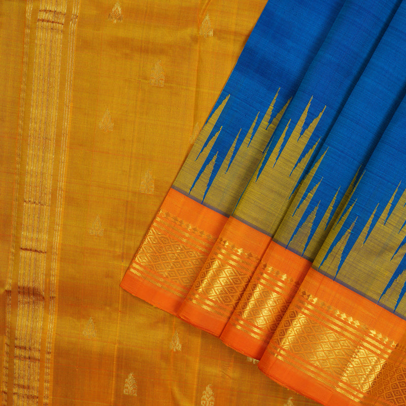 Hayagrivas Handloom MS Blue Kanjivaram Silk Saree with Orange Border KBE944H3-7