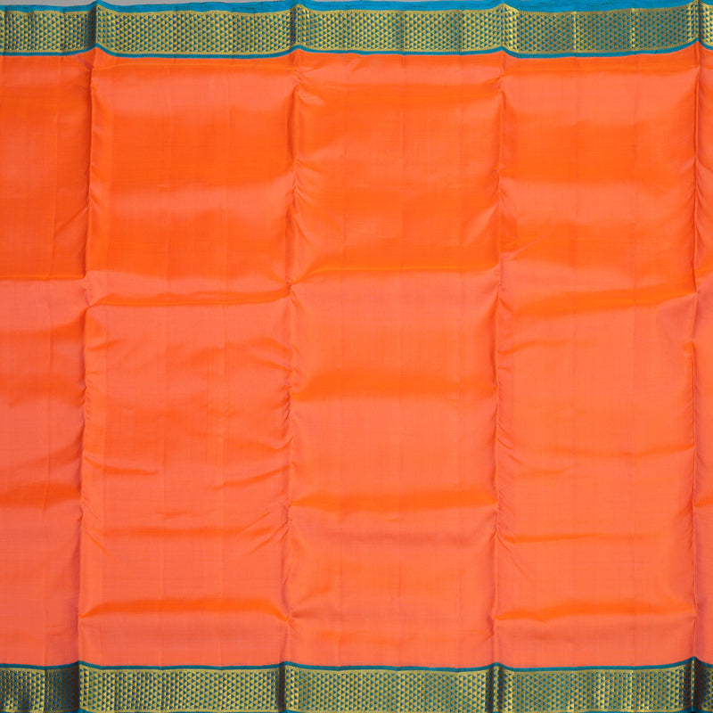 Hayagrivas Handloom Fanta Orange Kanjivaram Ten Yards Silk Saree with Rama Blue Border KBE945H1-12