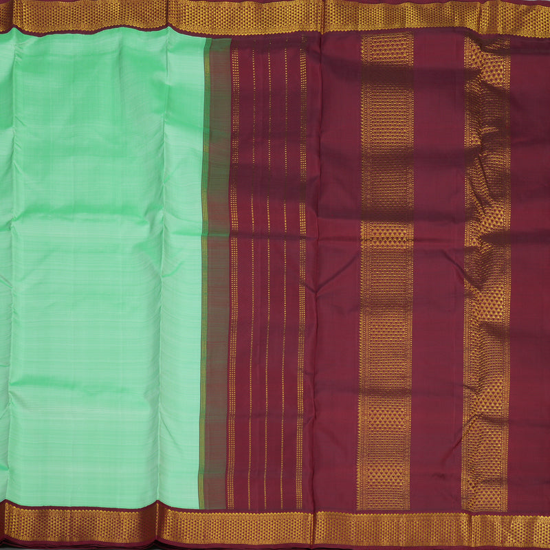Hayagrivas Handloom Sea Green Kanjivaram Ten Yards Silk Saree with Maroon Border KBE945H1-14